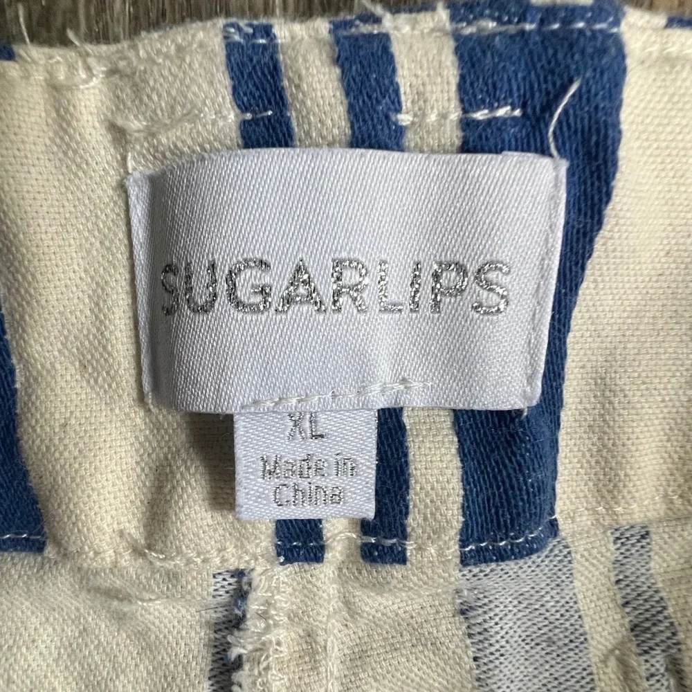 Sugarlips Striped Wide Leg Pants Womens XL Blue White High Rise Pockets